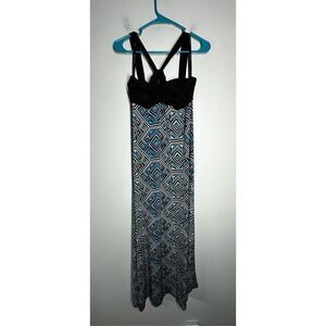 BisouBisou Michele Bohbot Bohemian Open Shoulder Geometric Print Maxi Dress Sz14